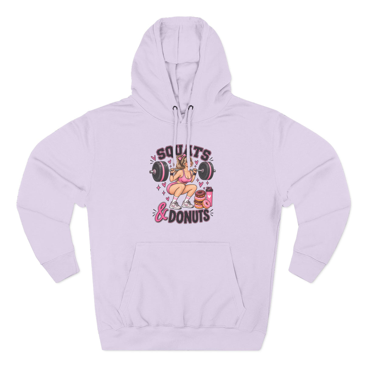 Squats & Donuts Hoodie — Cute Gym Fitness Pullover (Front Print)