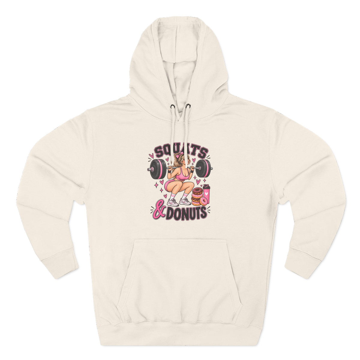 Squats & Donuts Hoodie — Cute Gym Fitness Pullover (Front Print)