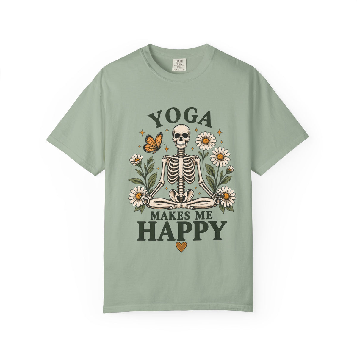 Yoga Makes Me Happy Skeleton Tee | Floral Daisy Butterfly T-shirt