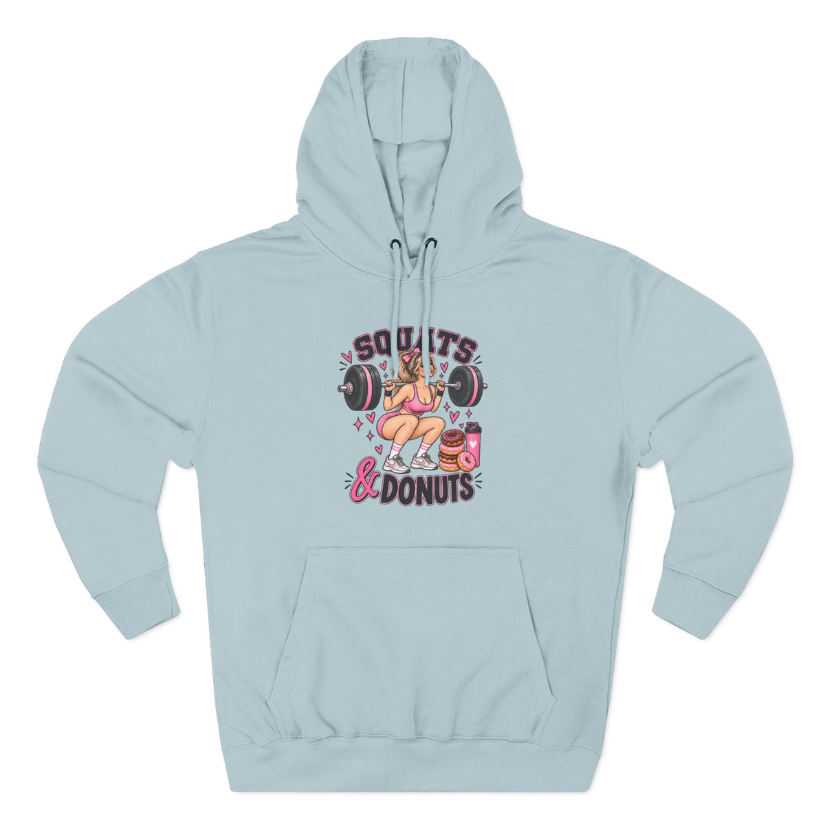 Squats & Donuts Hoodie — Cute Gym Fitness Pullover (Front Print)