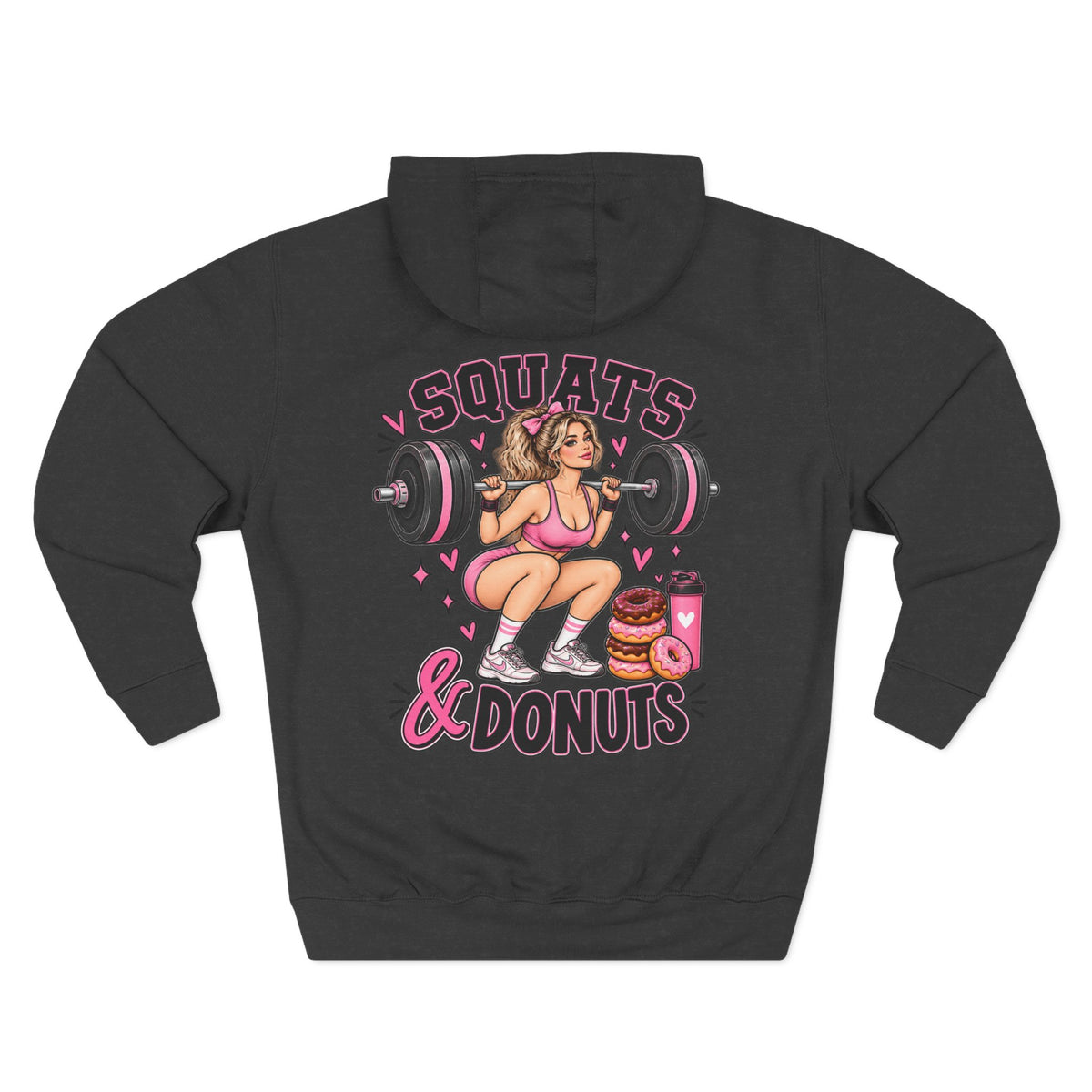 Squats & Donuts Hoodie – Gym Humor Fleece Sweatshirt (Back Print)