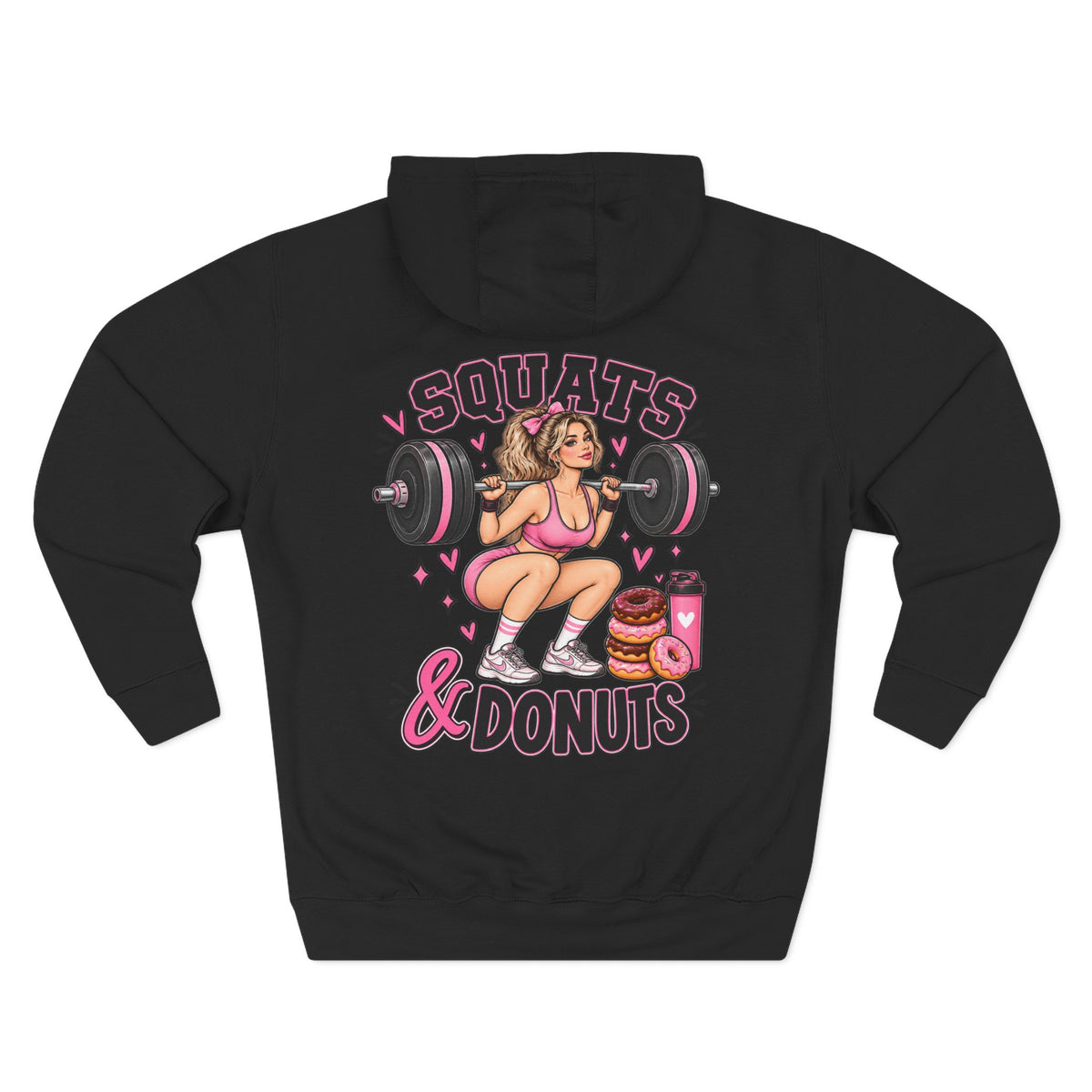 Squats & Donuts Hoodie – Gym Humor Fleece Sweatshirt (Back Print)