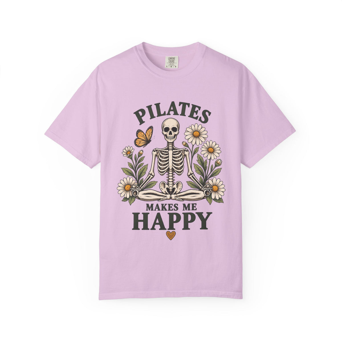 Pilates Makes Me Happy T-shirt | Skeleton Floral Illustration