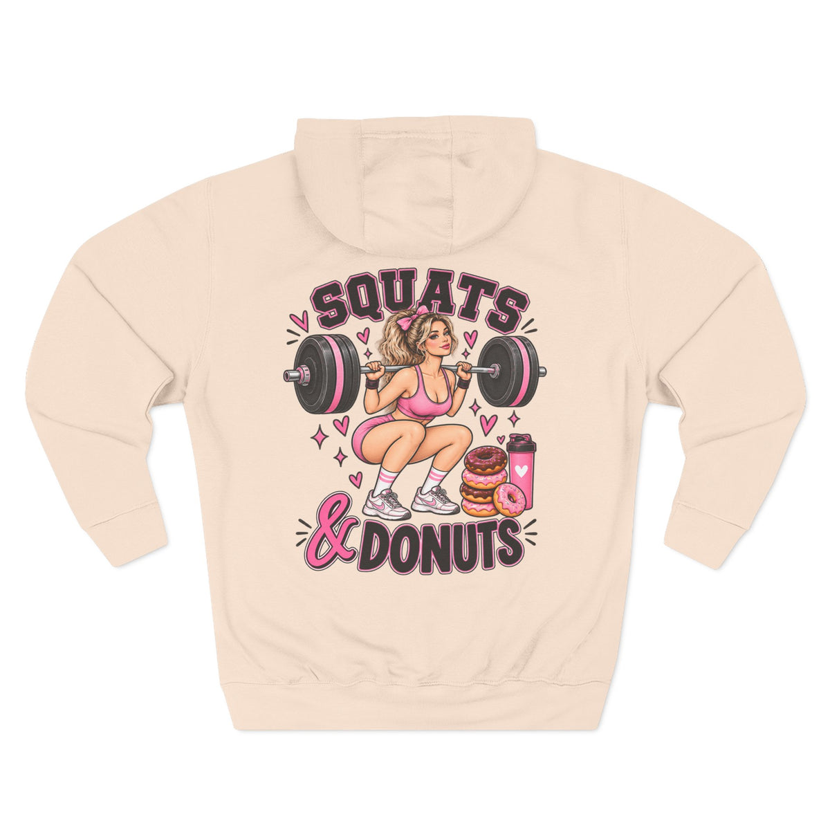 Squats & Donuts Hoodie – Gym Humor Fleece Sweatshirt (Back Print)