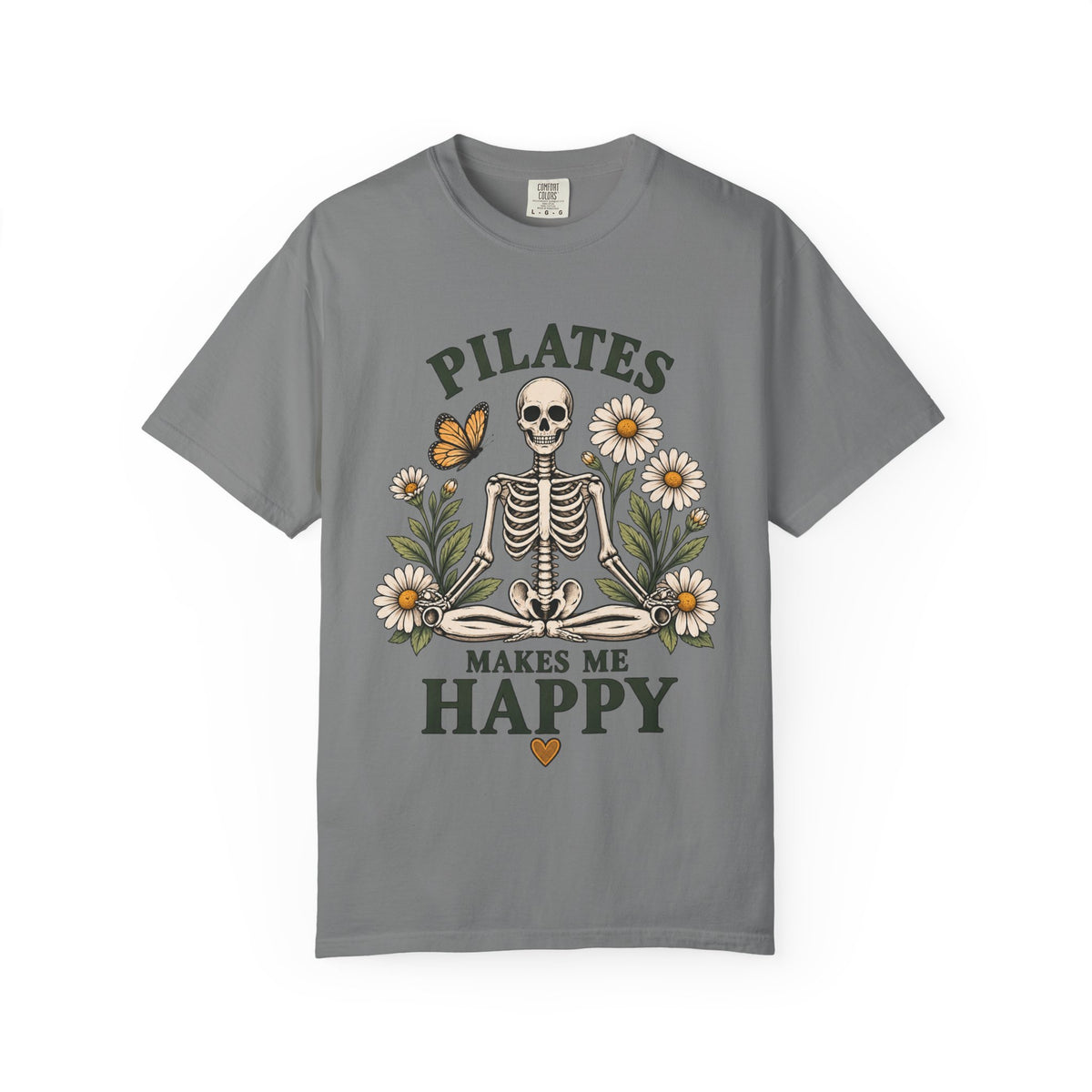 Pilates Makes Me Happy T-shirt | Skeleton Floral Illustration