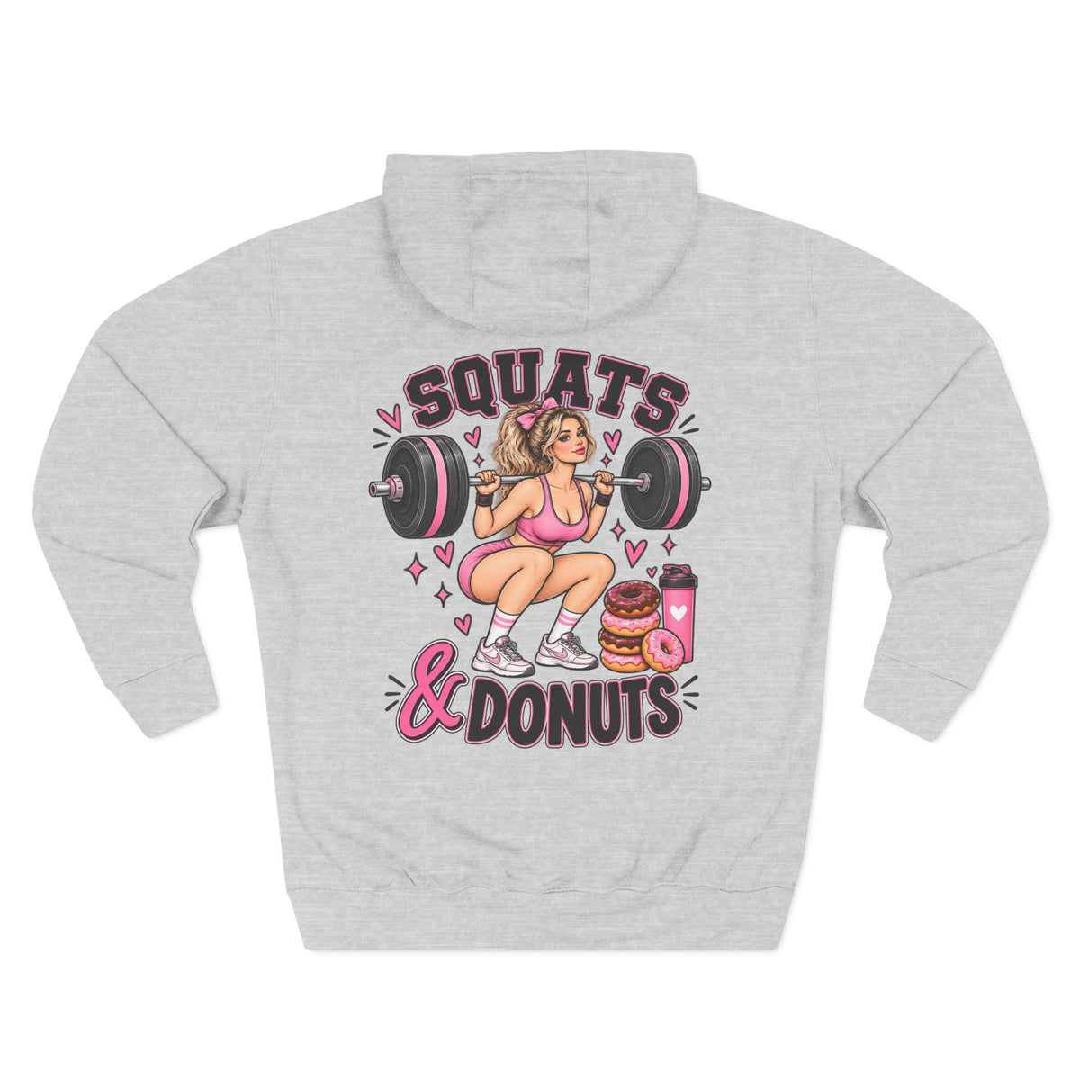 Squats & Donuts Hoodie – Gym Humor Fleece Sweatshirt (Back Print)