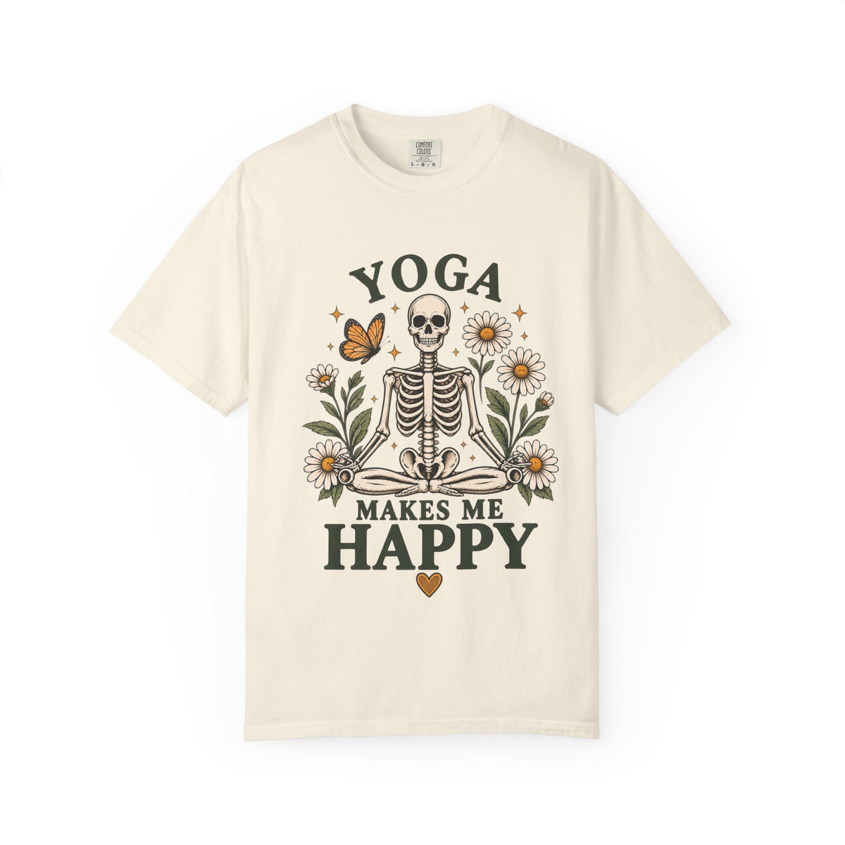Yoga Makes Me Happy Skeleton Tee | Floral Daisy Butterfly T-shirt