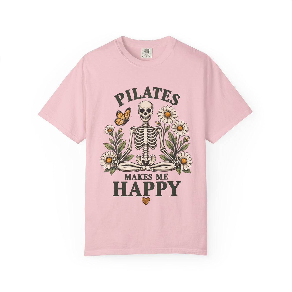 Pilates Makes Me Happy T-shirt | Skeleton Floral Illustration