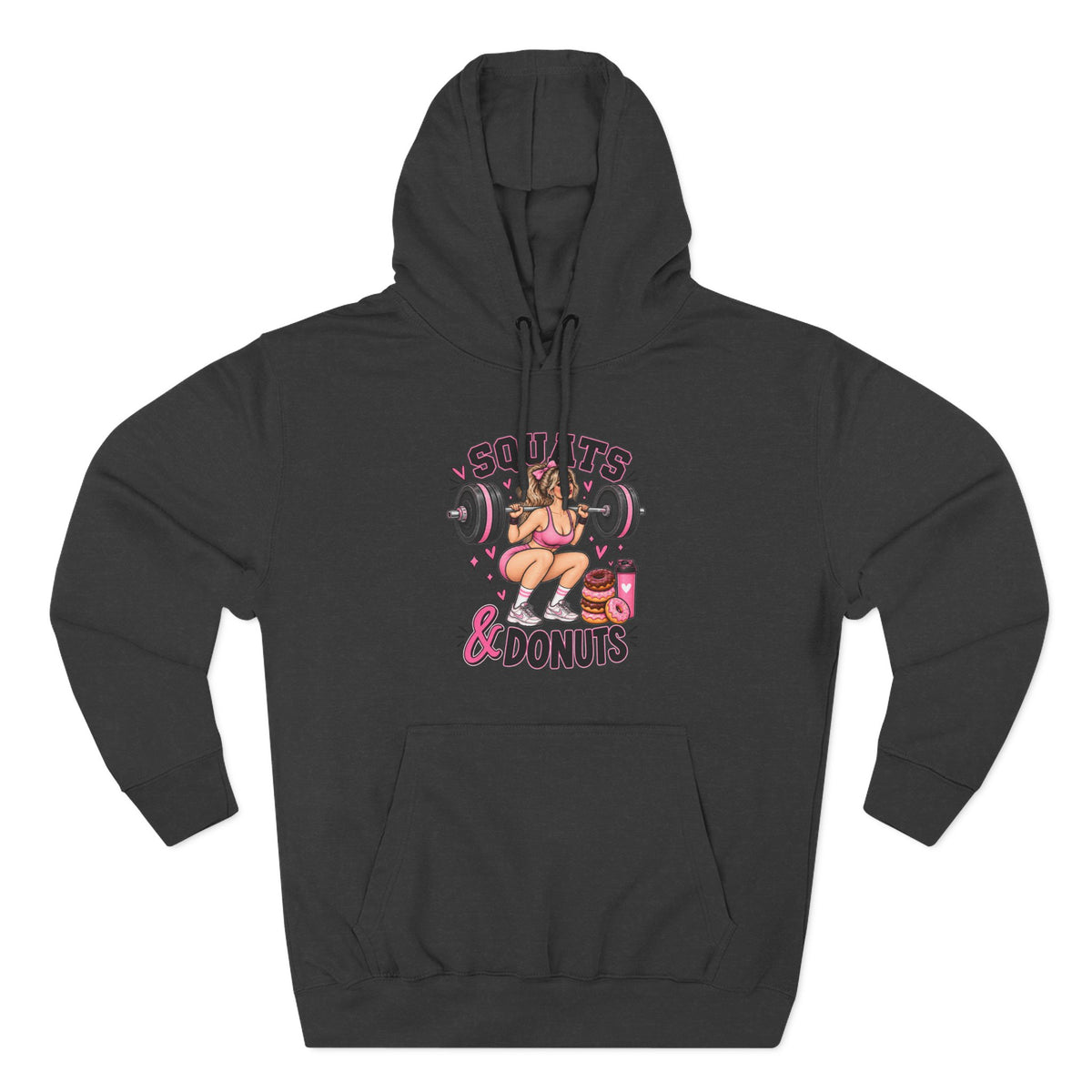 Squats & Donuts Hoodie — Cute Gym Fitness Pullover (Front Print)