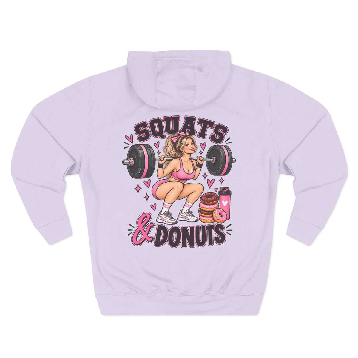 Squats & Donuts Hoodie – Gym Humor Fleece Sweatshirt (Back Print)