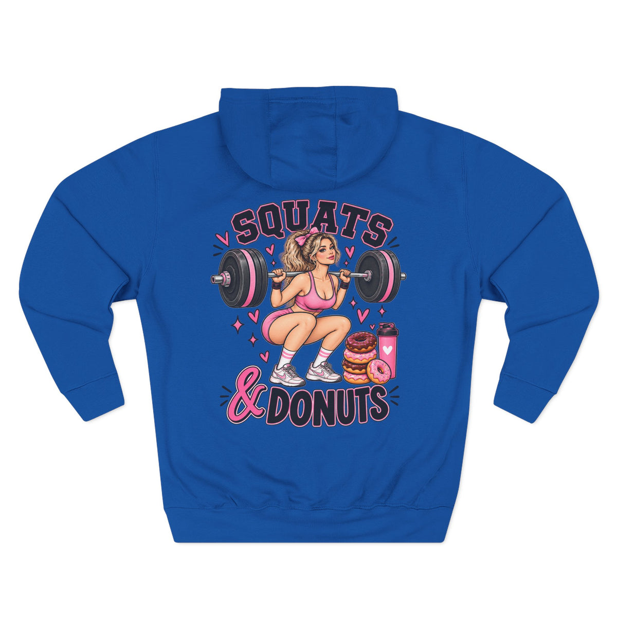 Squats & Donuts Hoodie – Gym Humor Fleece Sweatshirt (Back Print)