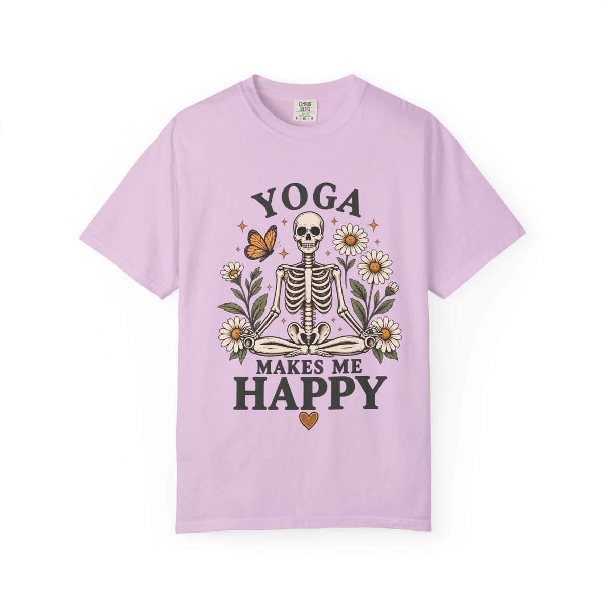 Yoga Makes Me Happy Skeleton Tee | Floral Daisy Butterfly T-shirt