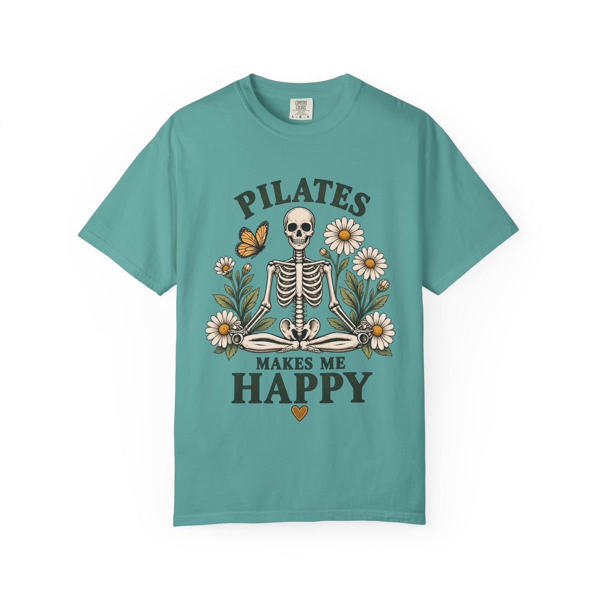 Pilates Makes Me Happy T-shirt | Skeleton Floral Illustration