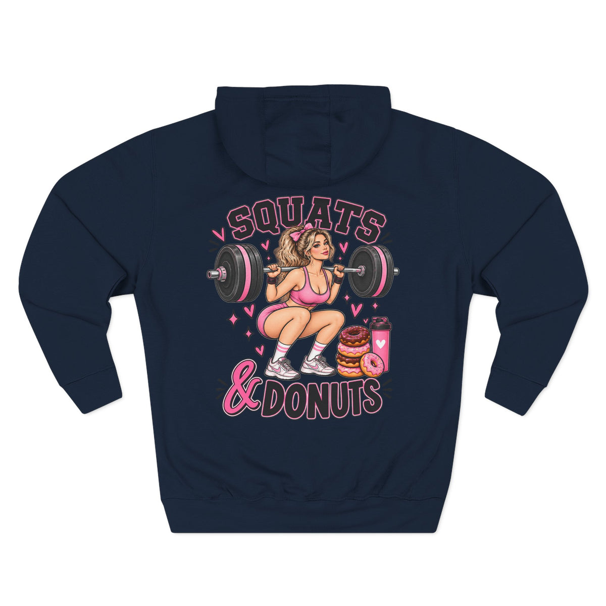 Squats & Donuts Hoodie – Gym Humor Fleece Sweatshirt (Back Print)