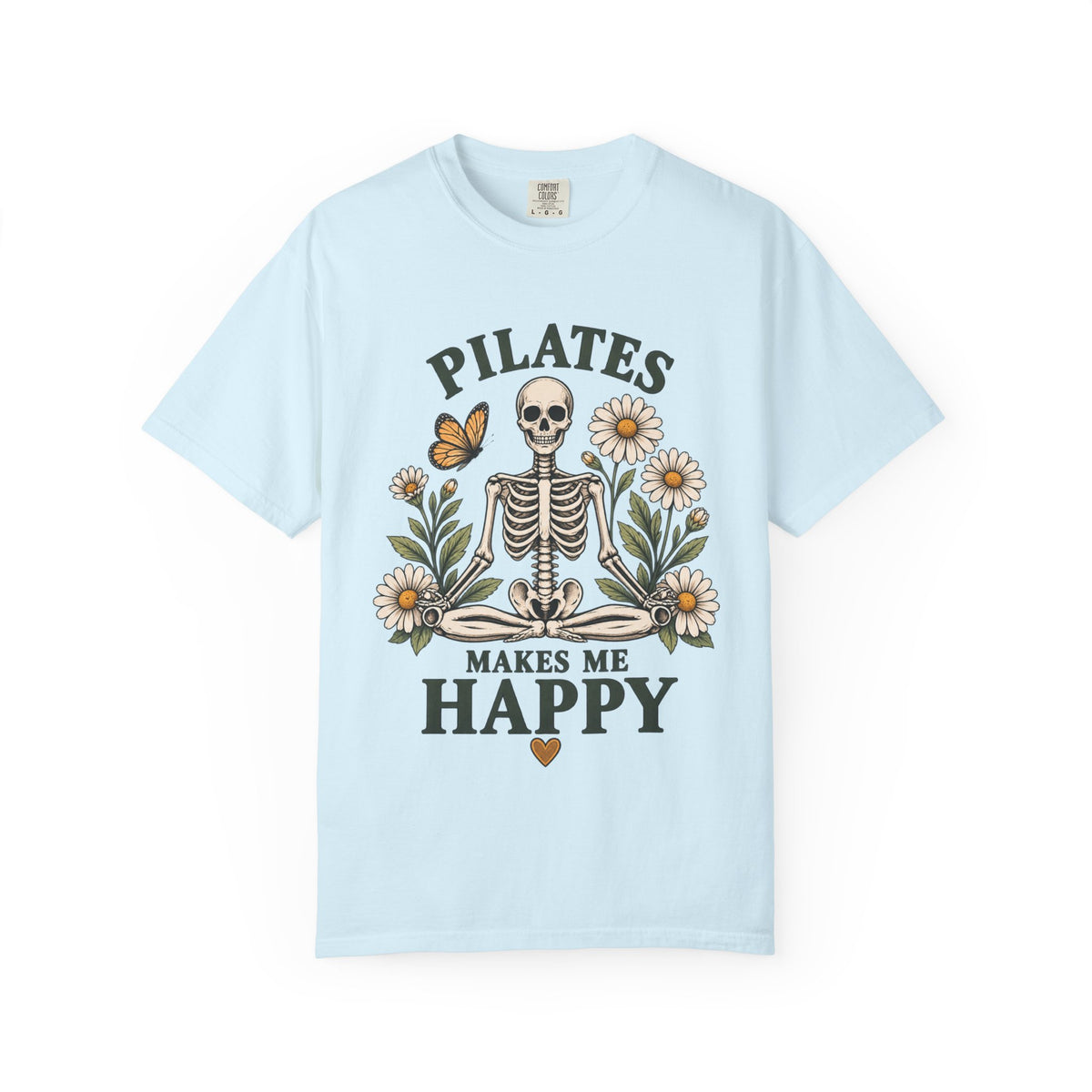 Pilates Makes Me Happy T-shirt | Skeleton Floral Illustration
