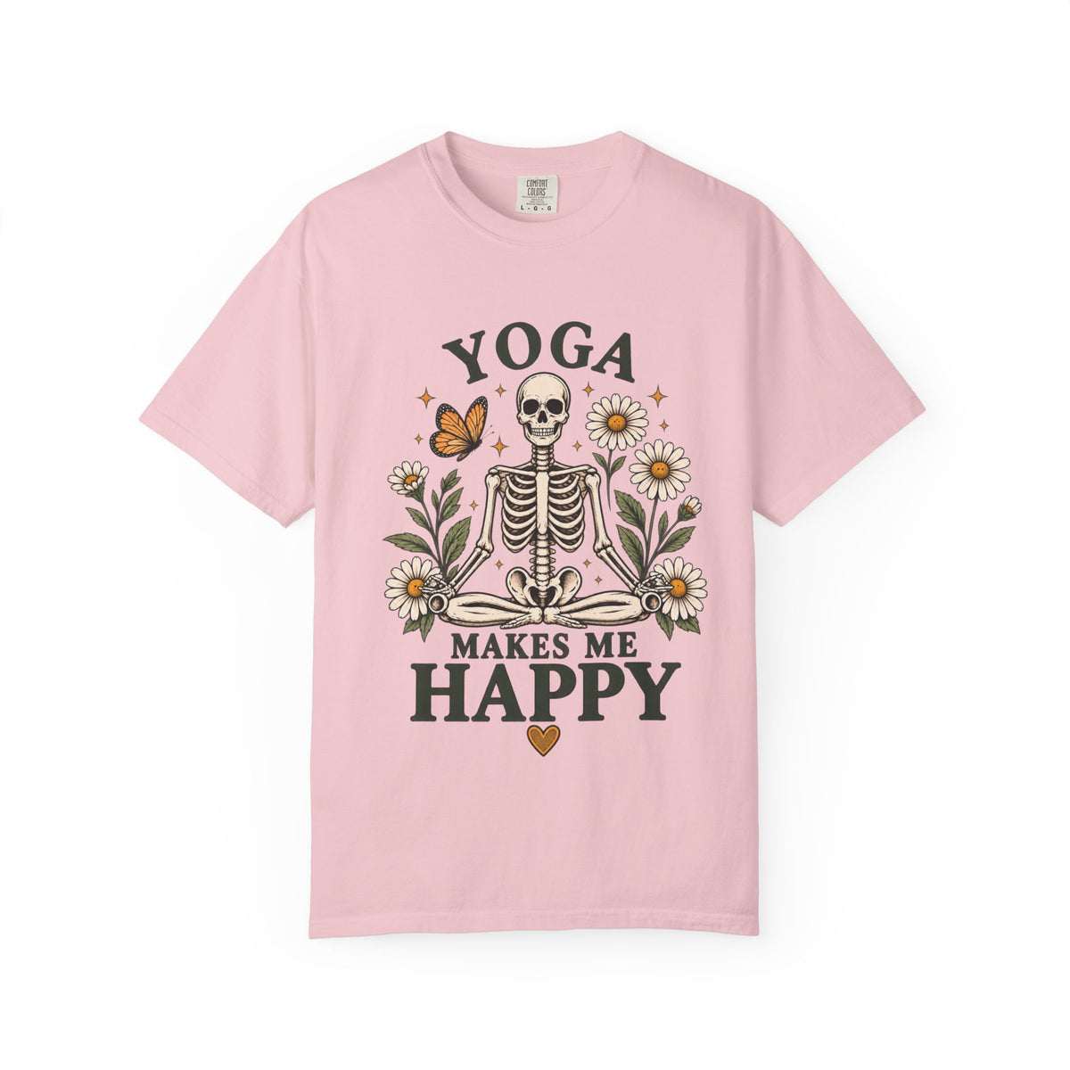 Yoga Makes Me Happy Skeleton Tee | Floral Daisy Butterfly T-shirt