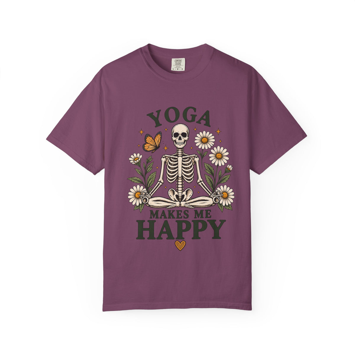 Yoga Makes Me Happy Skeleton Tee | Floral Daisy Butterfly T-shirt