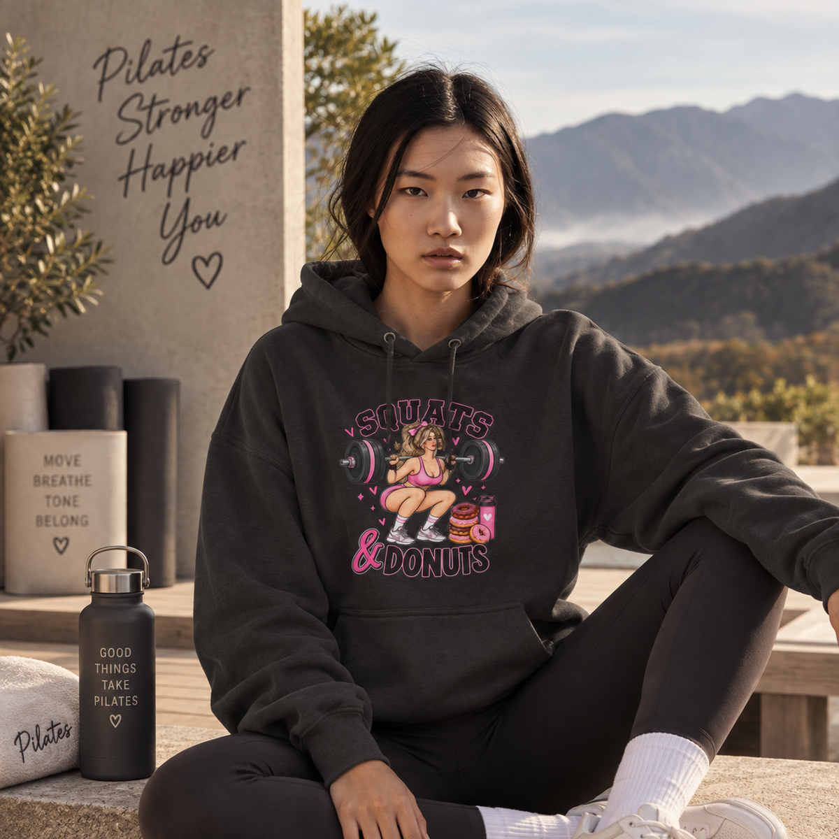Squats & Donuts Hoodie — Cute Gym Fitness Pullover (Front Print)