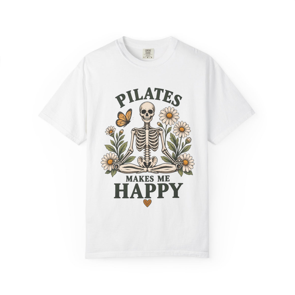Pilates Makes Me Happy T-shirt | Skeleton Floral Illustration