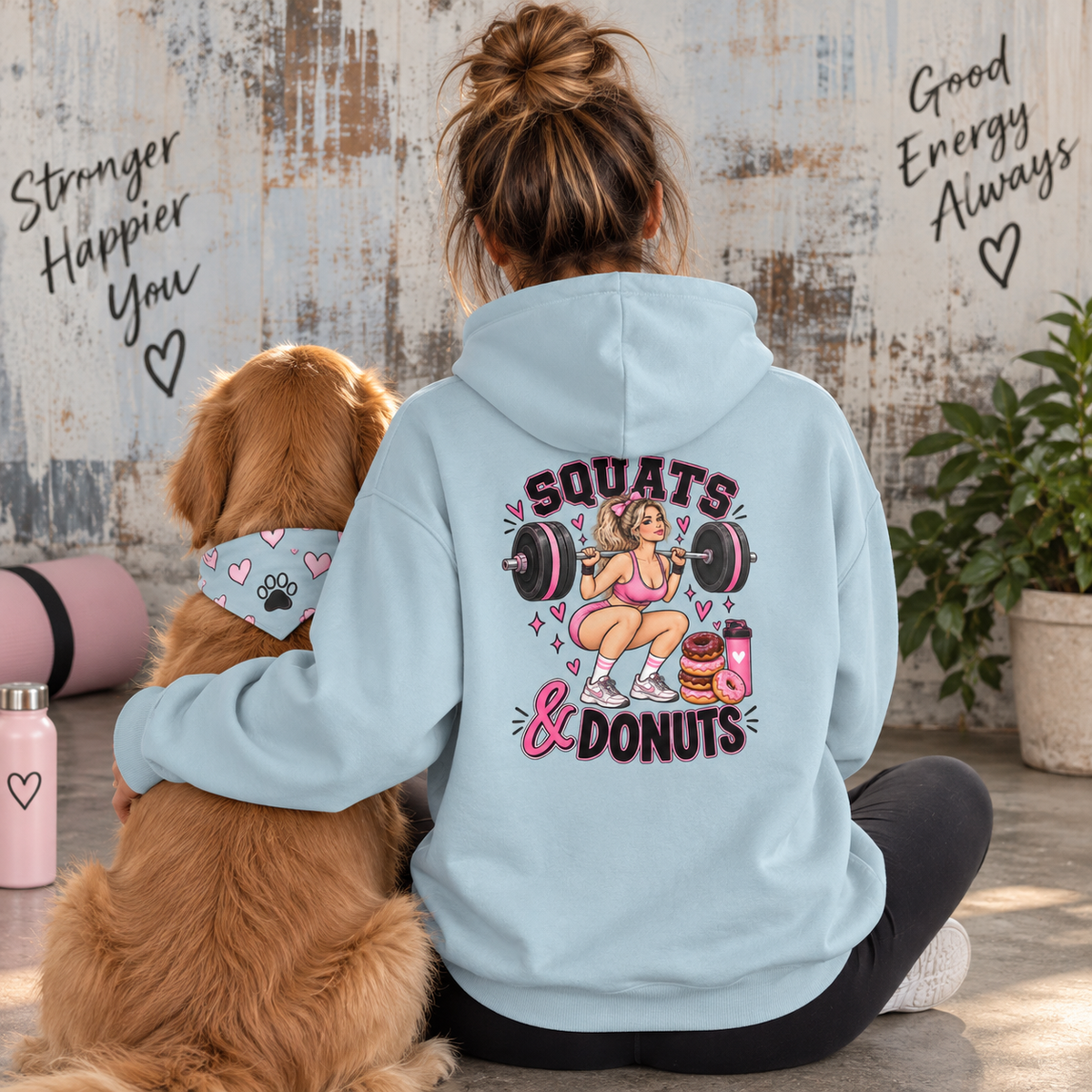 Squats & Donuts Hoodie – Gym Humor Fleece Sweatshirt (Back Print)