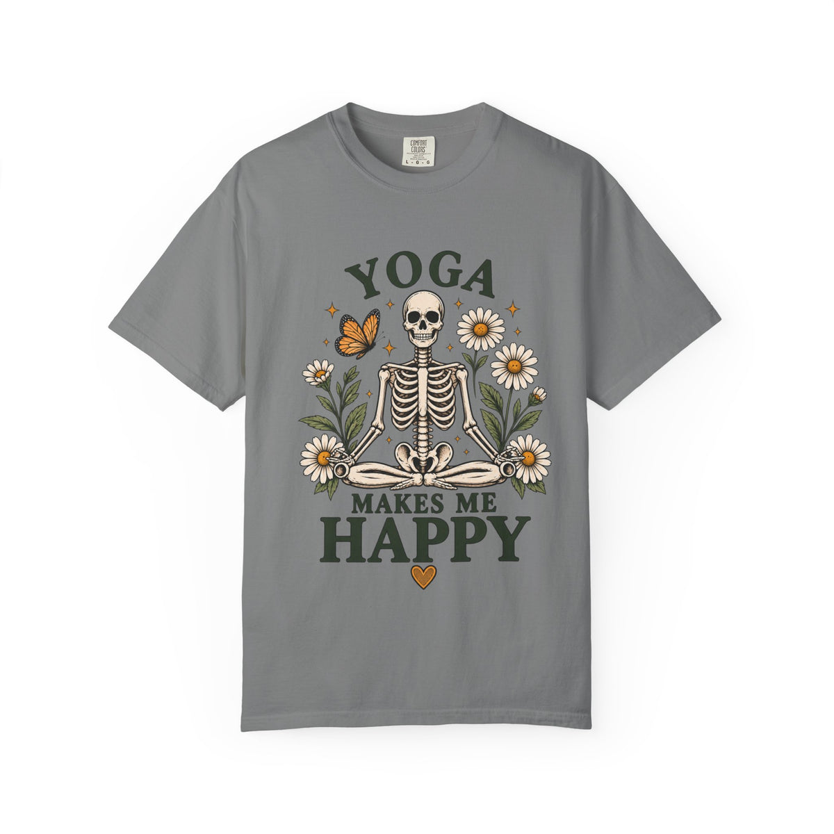 Yoga Makes Me Happy Skeleton Tee | Floral Daisy Butterfly T-shirt