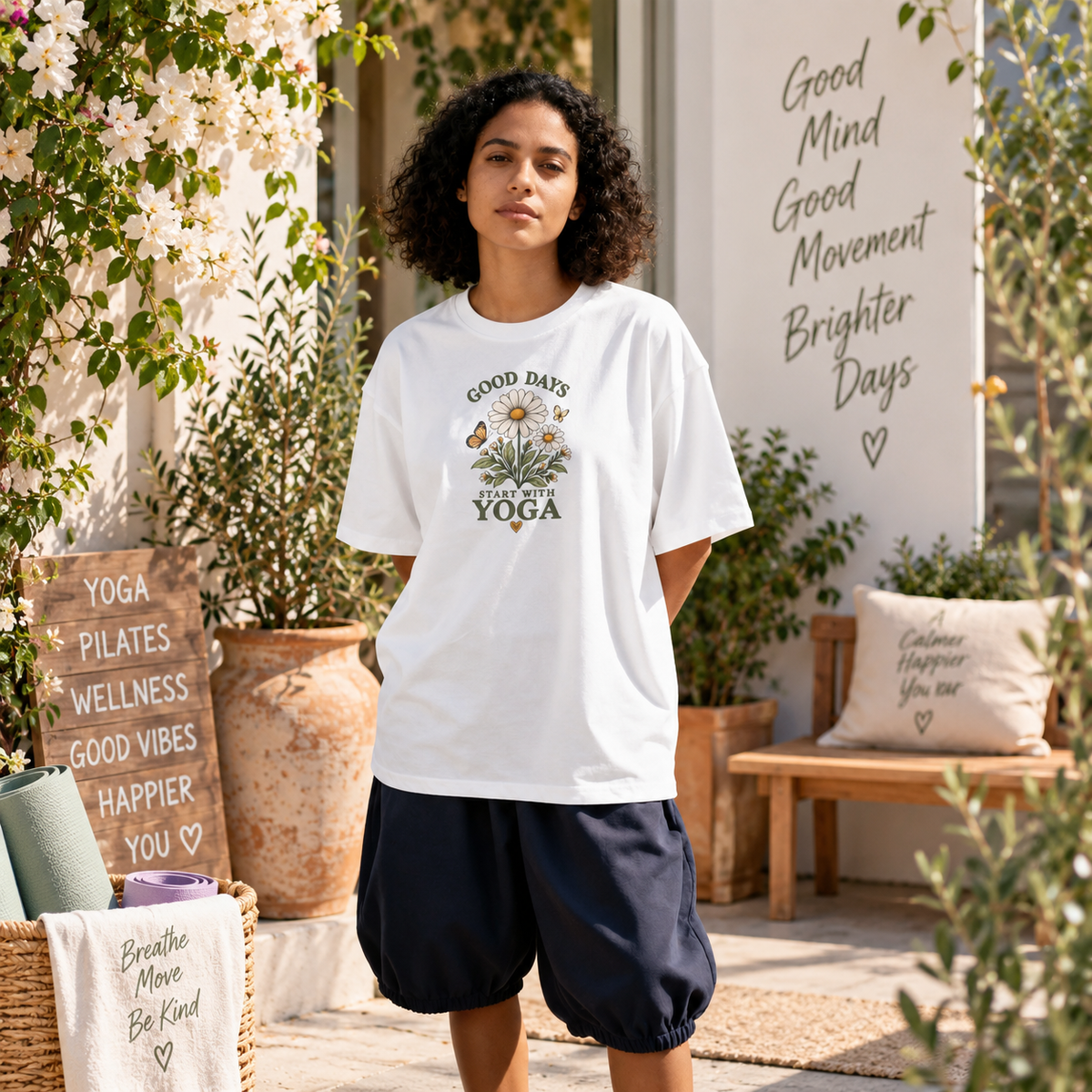 Good Days Start With Yoga T-shirt | Daisy Flower & Butterfly Yoga Shirt