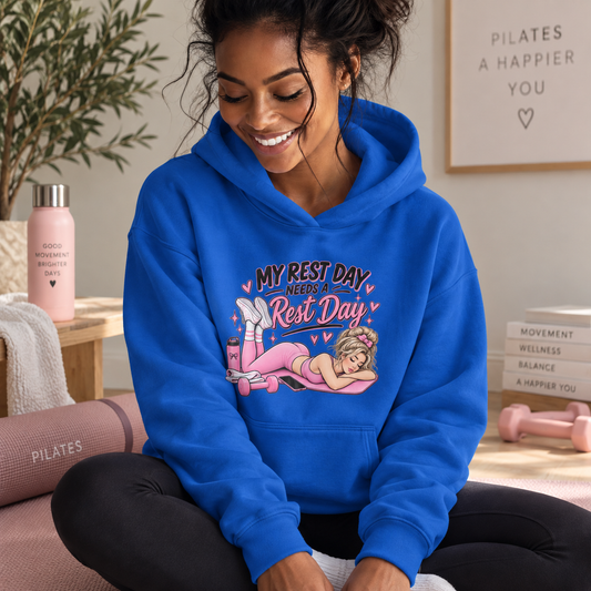 My Rest Day Needs a Rest Day - Relaxation Hoodie, Cozy Lounge Sweater (Front Printed)