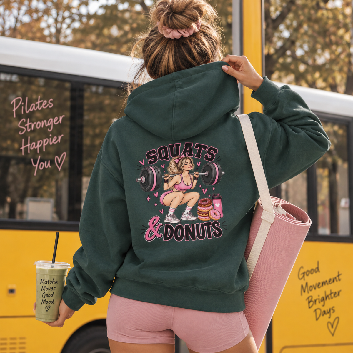 Squats & Donuts Hoodie – Gym Humor Fleece Sweatshirt (Back Print)