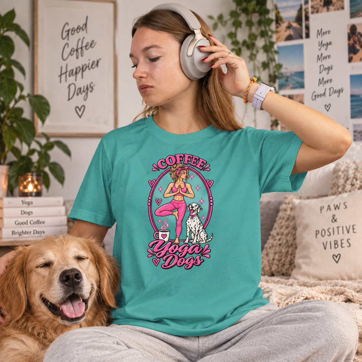 Coffee Yoga Dogs T-Shirt