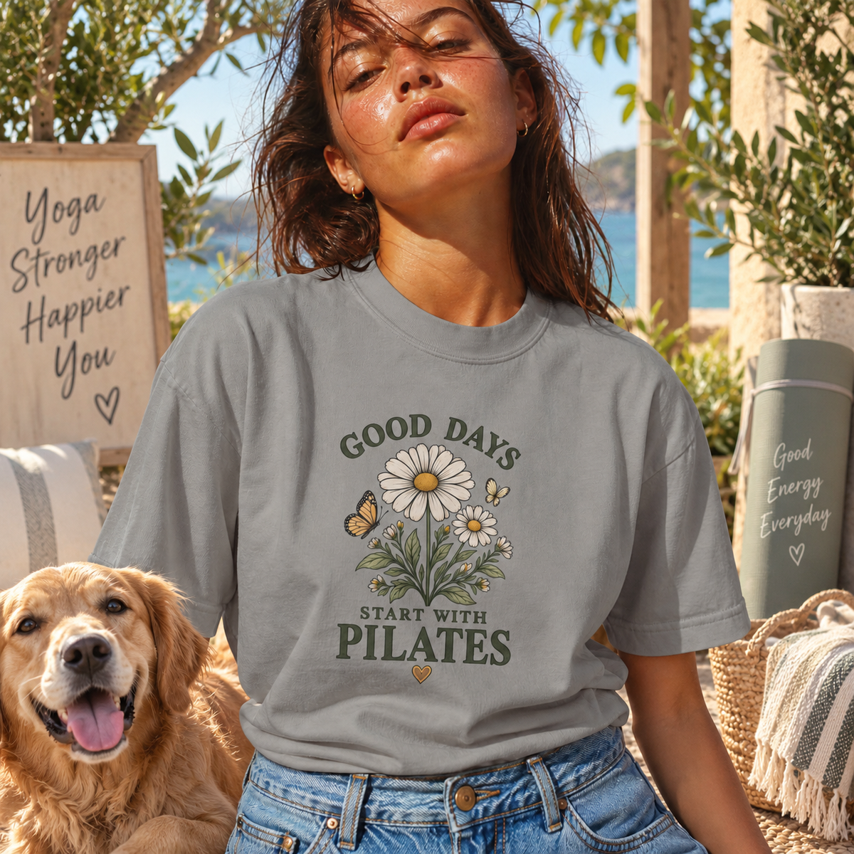 Good Days Start With Pilates Floral Fitness Tee  — Pilates Daisy T-Shirt