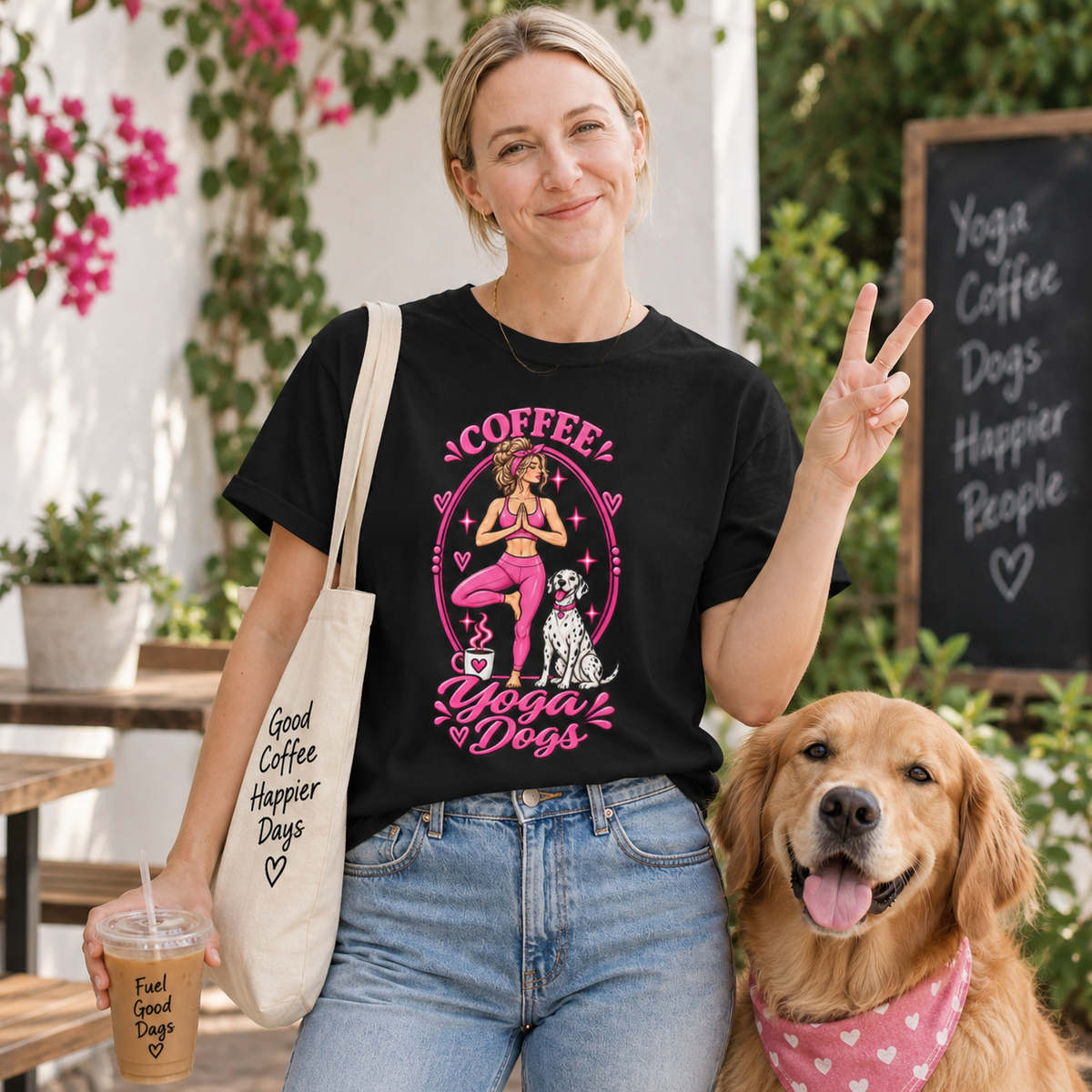 Coffee Yoga Dogs T-Shirt