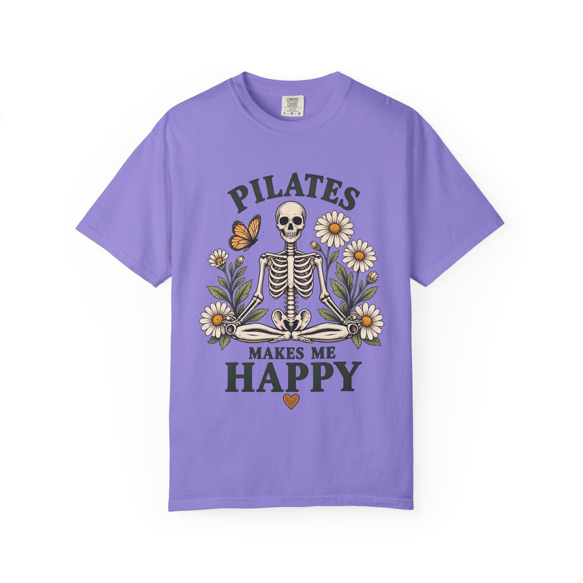 Pilates Makes Me Happy T-shirt | Skeleton Floral Illustration