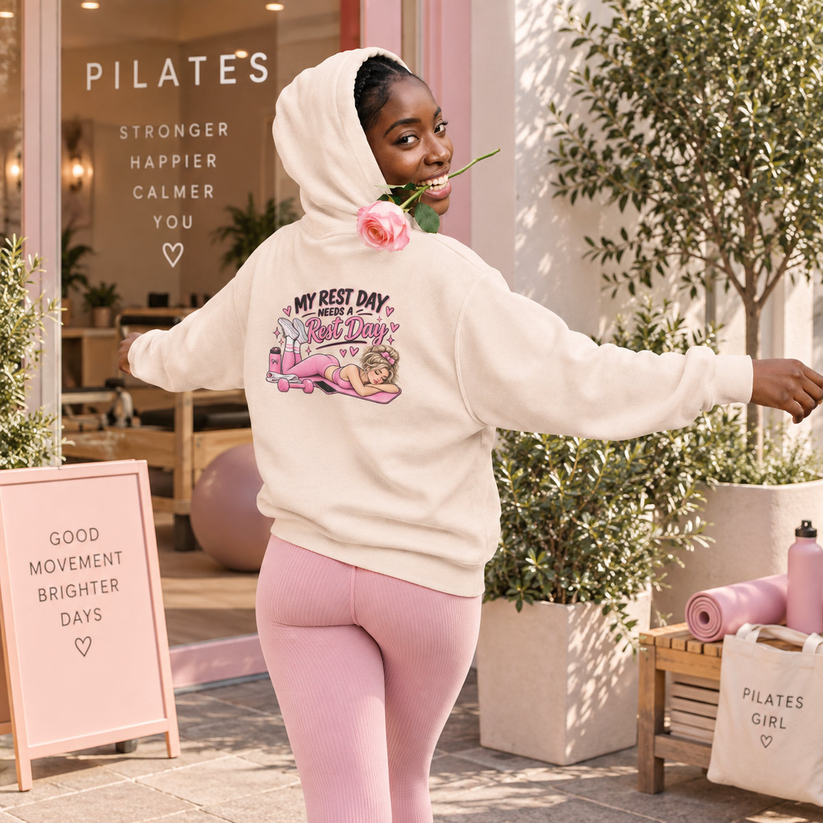 My Rest Day Needs a Rest Day Hoodie -  Relaxation Fitness Pin Up Sweater (Back Print)