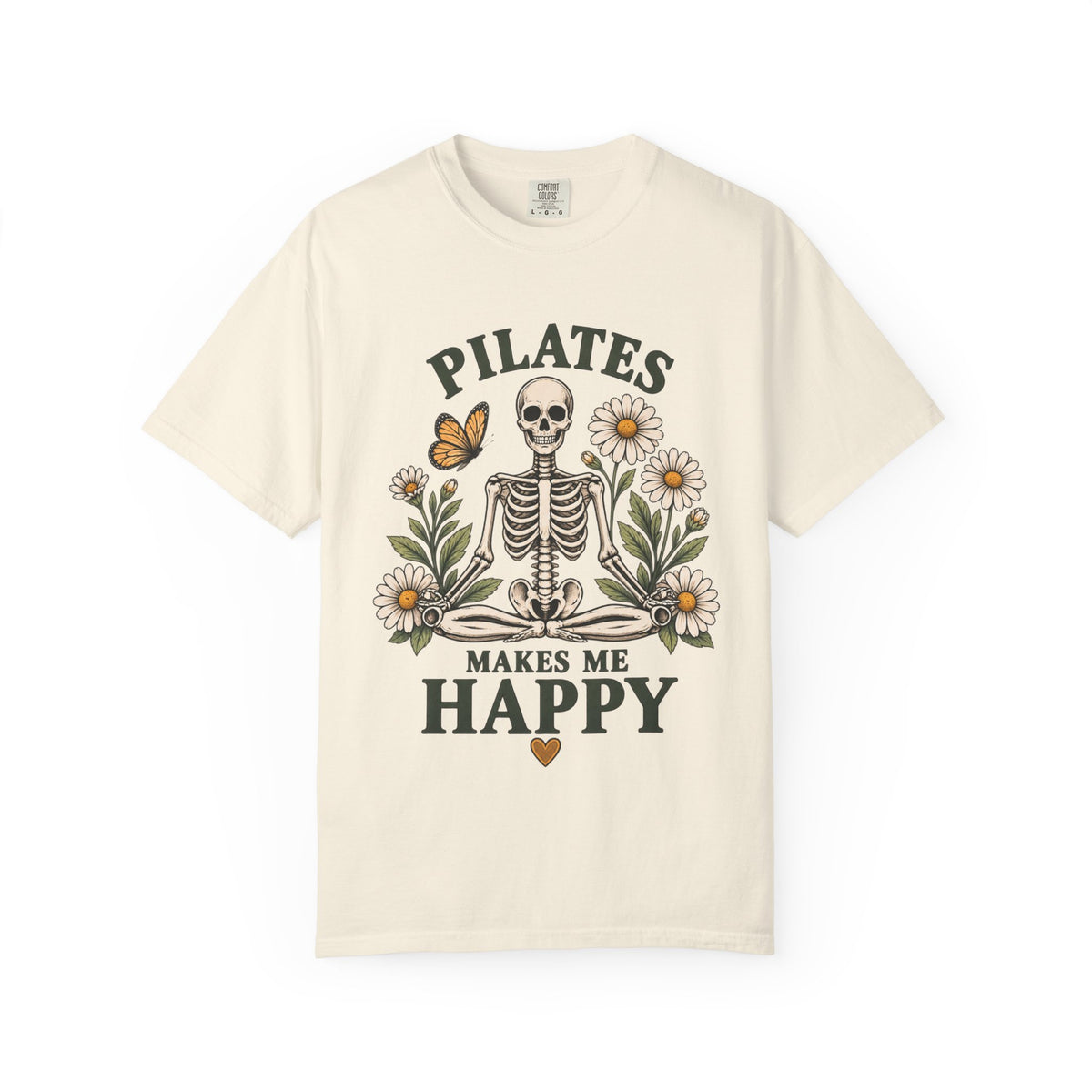 Pilates Makes Me Happy T-shirt | Skeleton Floral Illustration