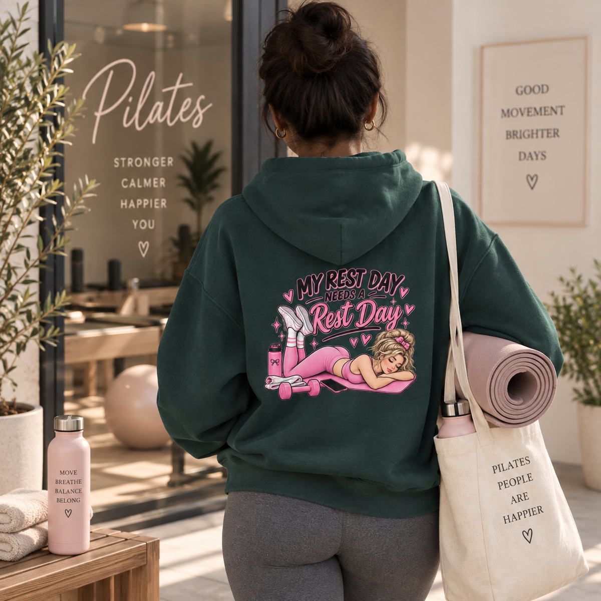 My Rest Day Needs a Rest Day Hoodie -  Relaxation Fitness Pin Up Sweater (Back Print)