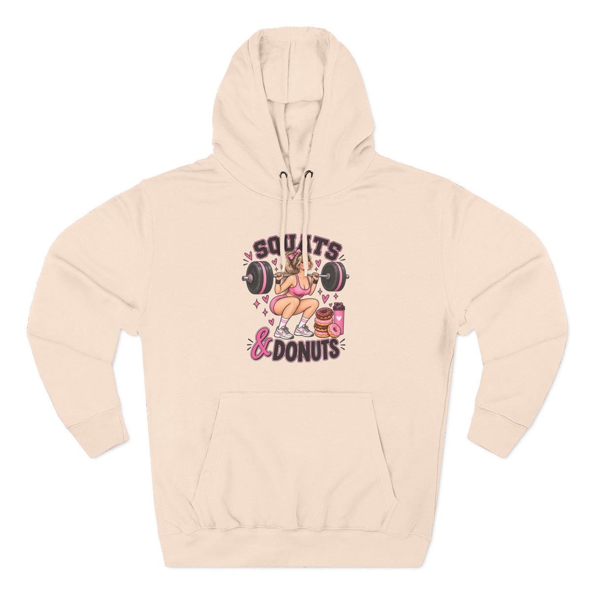 Squats & Donuts Hoodie — Cute Gym Fitness Pullover (Front Print)