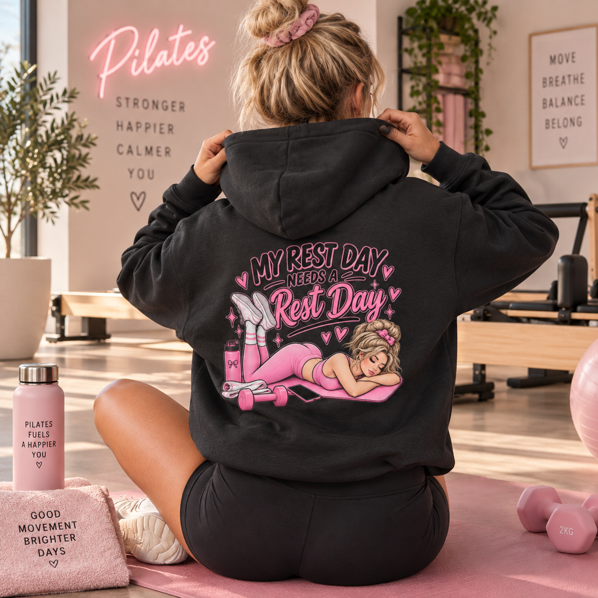 My Rest Day Needs a Rest Day Hoodie -  Relaxation Fitness Pin Up Sweater (Back Print)
