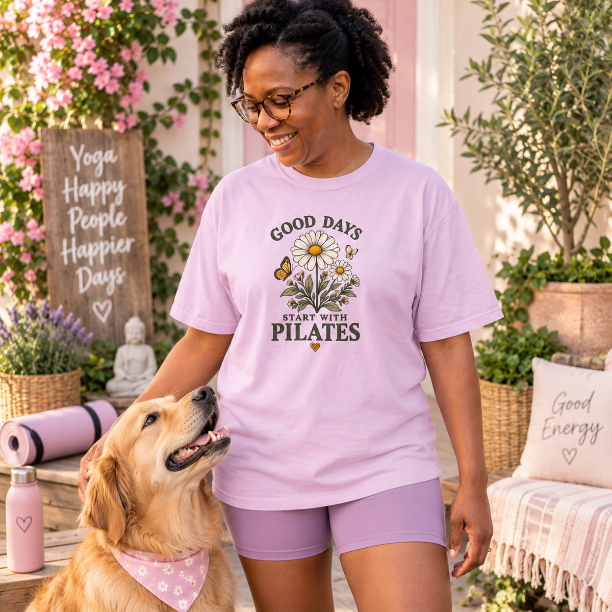 Good Days Start With Pilates Floral Fitness Tee  — Pilates Daisy T-Shirt