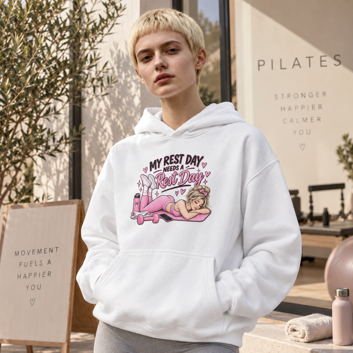 My Rest Day Needs a Rest Day - Relaxation Hoodie, Cozy Lounge Sweater (Front Printed)