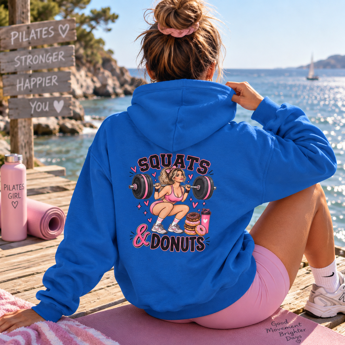 Squats & Donuts Hoodie – Gym Humor Fleece Sweatshirt (Back Print)