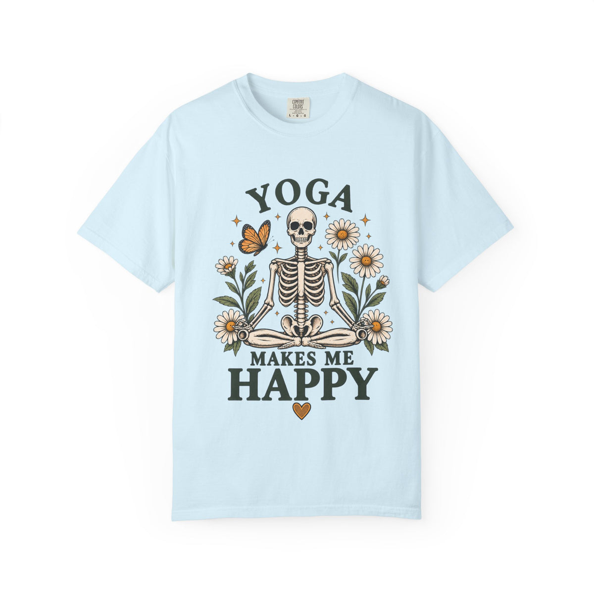 Yoga Makes Me Happy Skeleton Tee | Floral Daisy Butterfly T-shirt