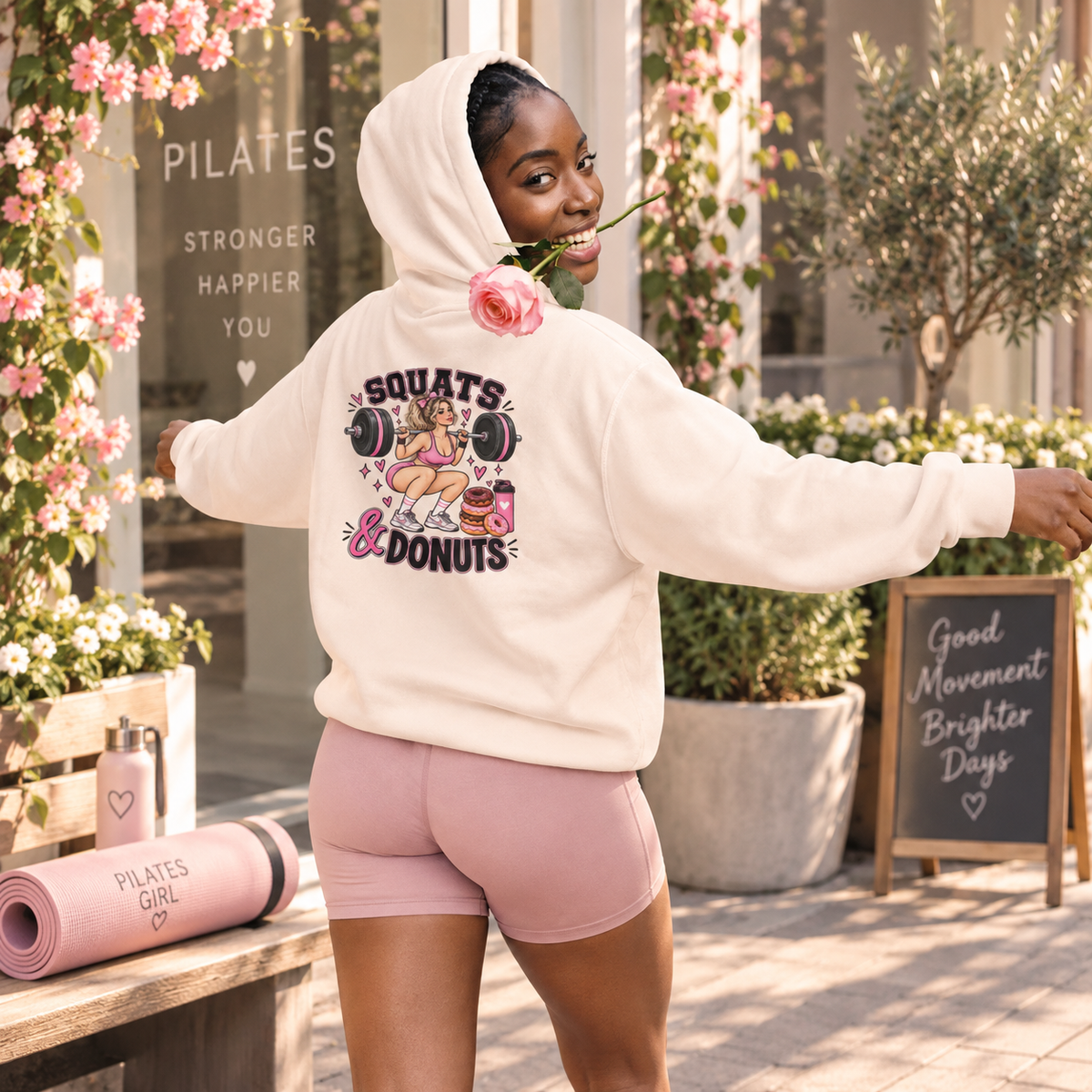 Squats & Donuts Hoodie – Gym Humor Fleece Sweatshirt (Back Print)
