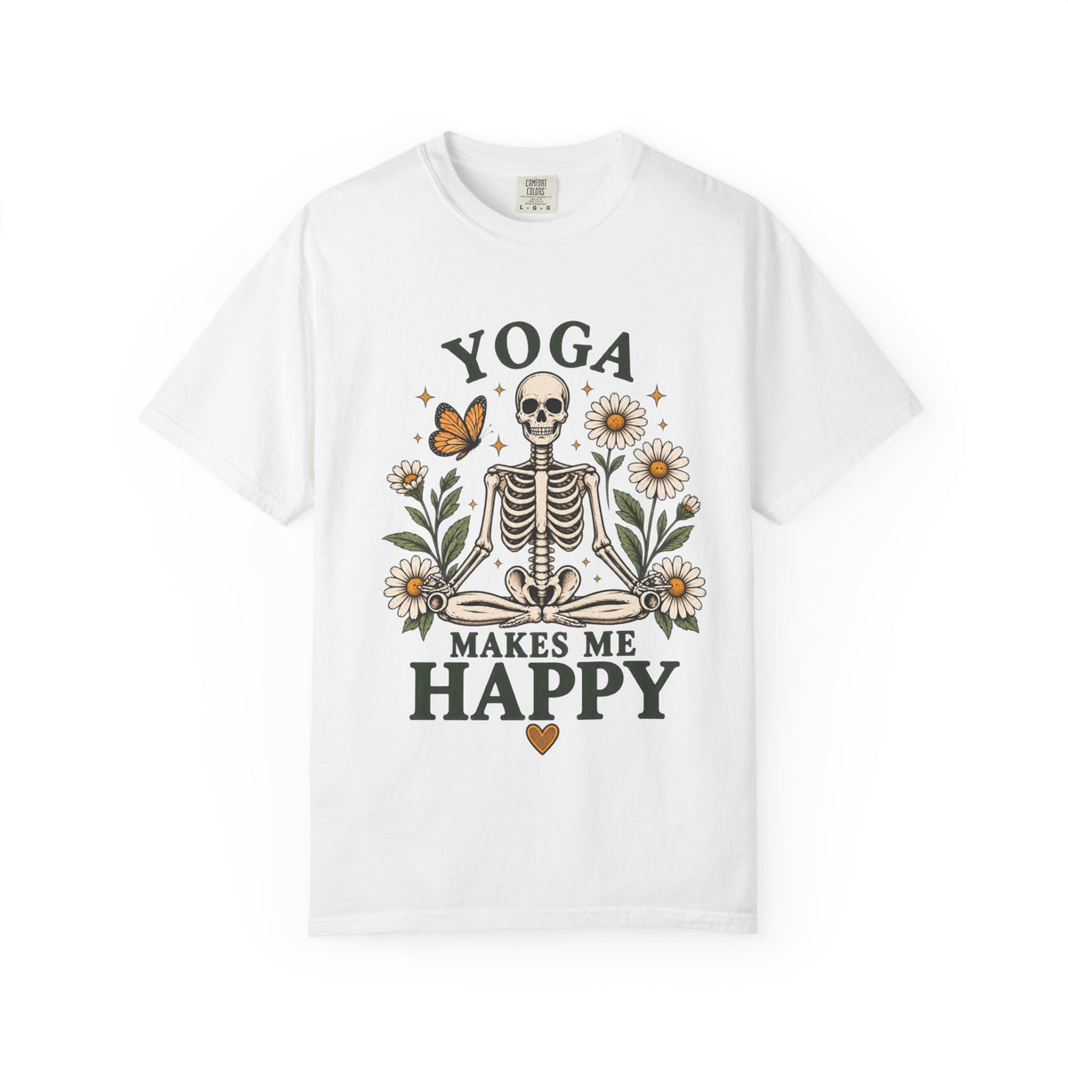 Yoga Makes Me Happy Skeleton Tee | Floral Daisy Butterfly T-shirt