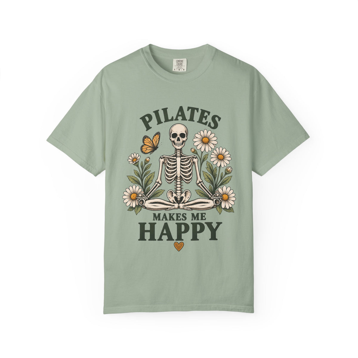 Pilates Makes Me Happy T-shirt | Skeleton Floral Illustration
