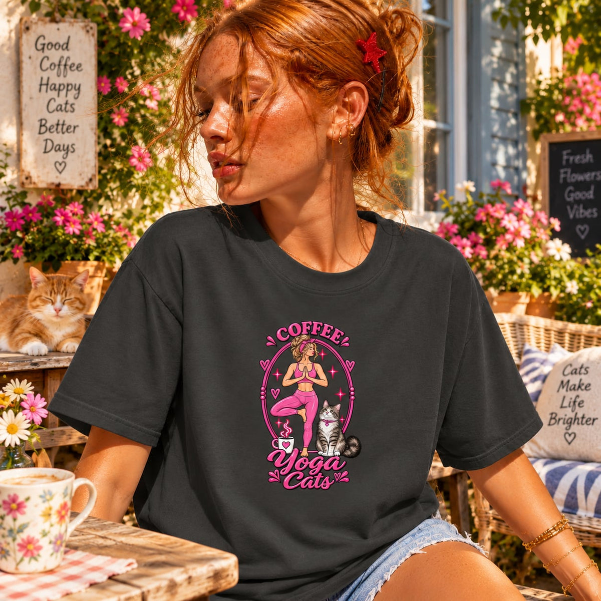 Coffee Yoga Cats T-shirt