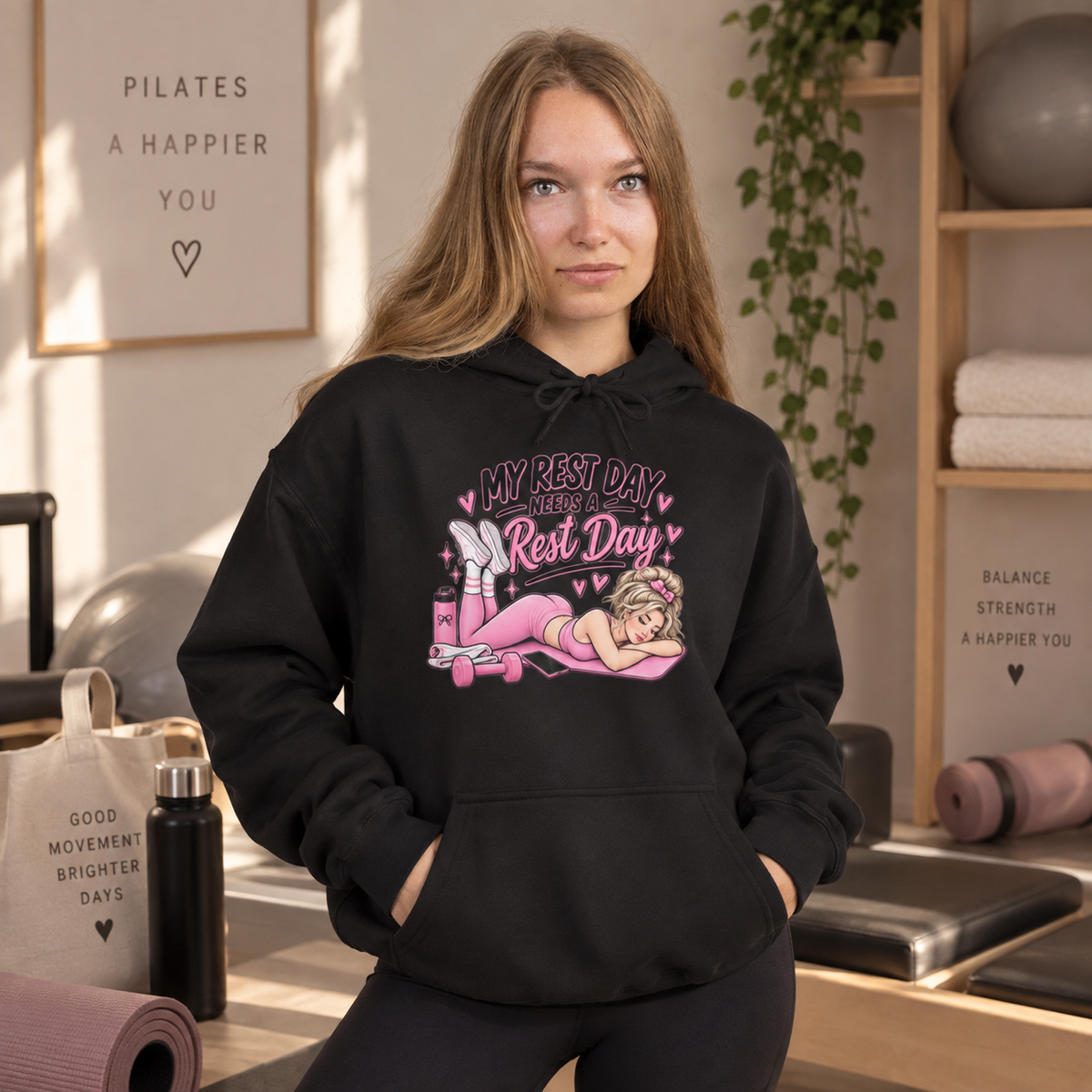 My Rest Day Needs a Rest Day - Relaxation Hoodie, Cozy Lounge Sweater (Front Printed)