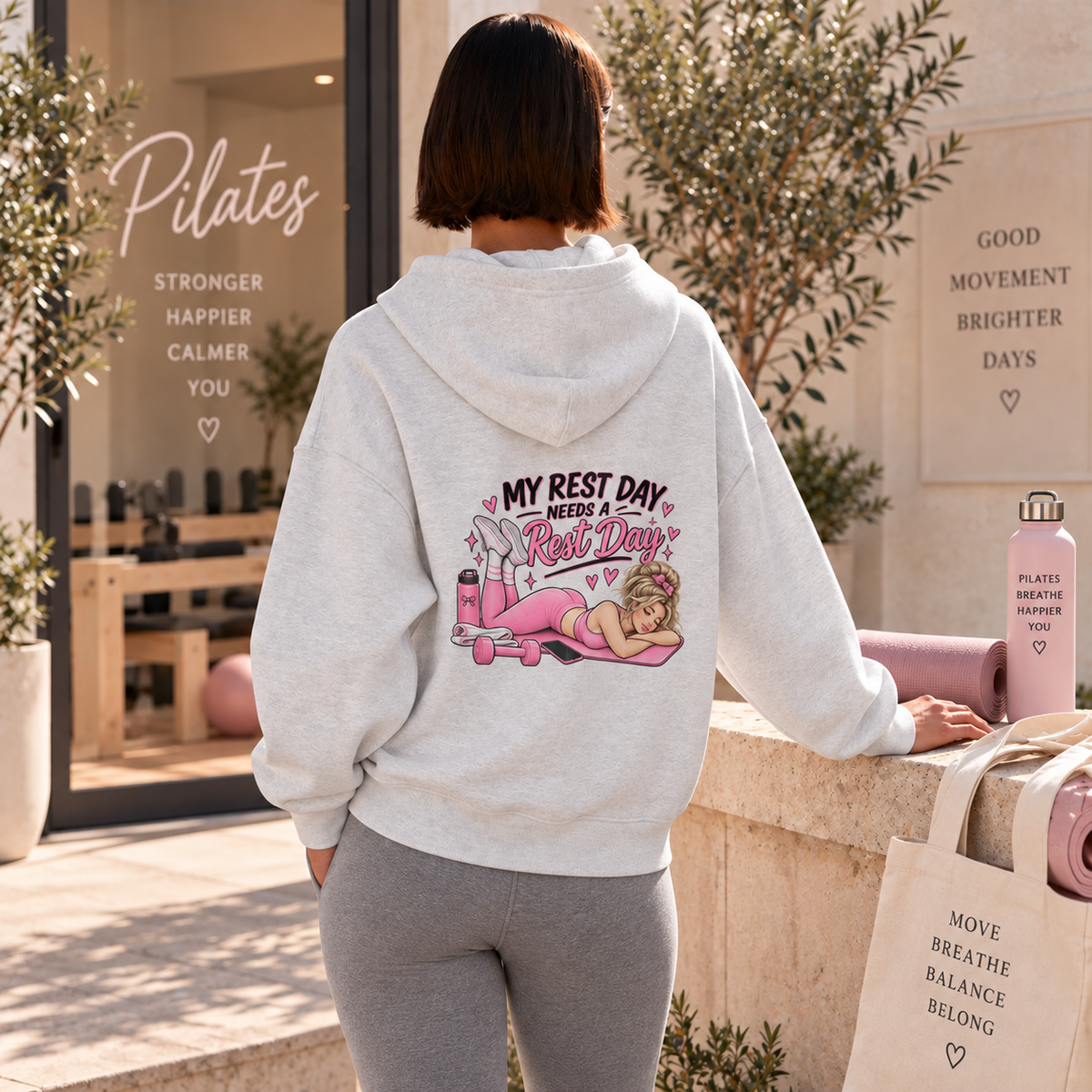 My Rest Day Needs a Rest Day Hoodie -  Relaxation Fitness Pin Up Sweater (Back Print)