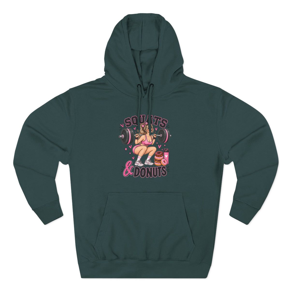 Squats & Donuts Hoodie — Cute Gym Fitness Pullover (Front Print)