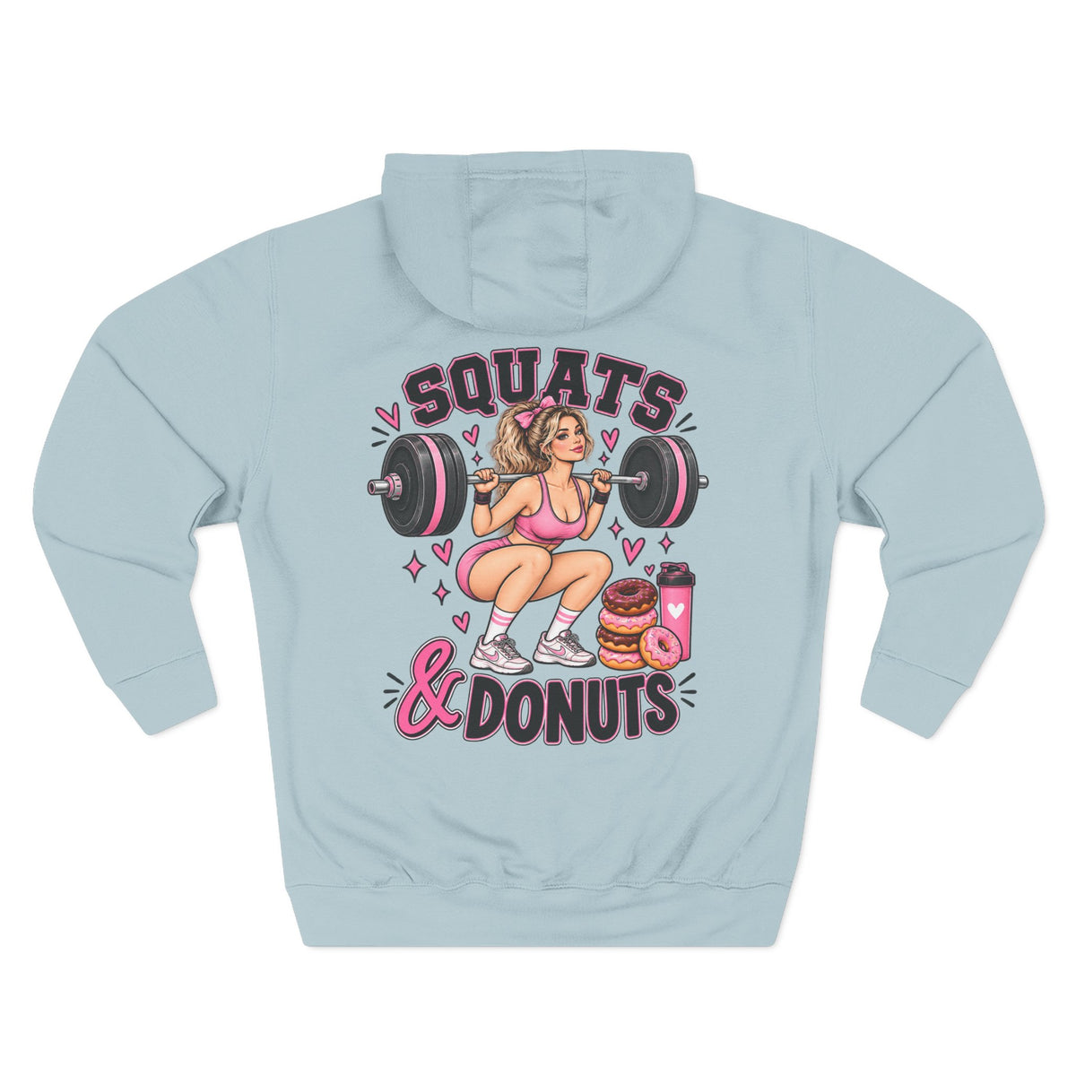 Squats & Donuts Hoodie – Gym Humor Fleece Sweatshirt (Back Print)