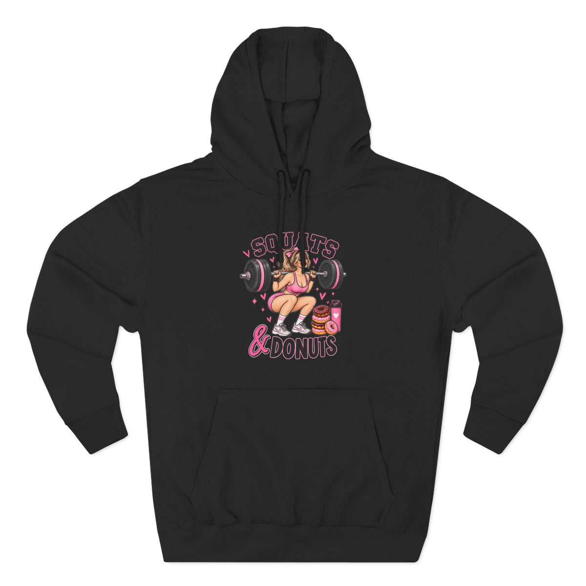Squats & Donuts Hoodie — Cute Gym Fitness Pullover (Front Print)